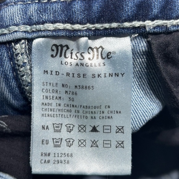 Miss Me Jeans Womens 27 Mid Rise Skinny Regular Wash Embroidered Gems Big Stitch - Picture 3 of 6